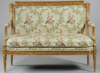 Canape fra en suite af Louis XVI møbler stemplet af Delaisement, ca. 1780 (udskåret forgyldt træ og polstring) (se 222394)